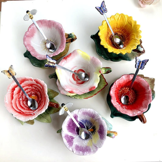 Luxury Flower Ceramic Afternoon Tea Coffee Cup and Saucer Set